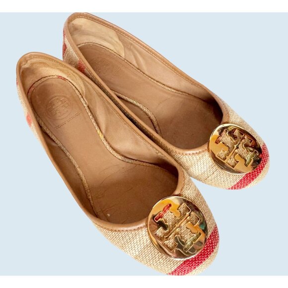 Tory Burch Shoes - TORY BURCH Reva Raffia Woven Plaid Ballet Flats Size 7.5